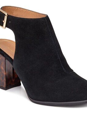 Vionic Lacey Open Heel Shoe Black Suede with Tortoise Heel Size 10